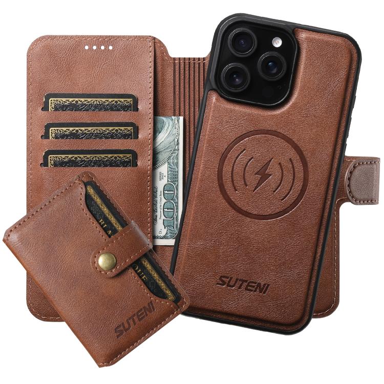 Suteni Q05S1 3-in-1 Detachable Wallet MagSafe Leather Phone Case, For iPhone 14, For iPhone 14 Pro, For iPhone 14 Pro Max, For iPhone 13 Pro Max, For iPhone 13 Pro, For iPhone 13, For iPhone 12, For iPhone 12 Pro Max