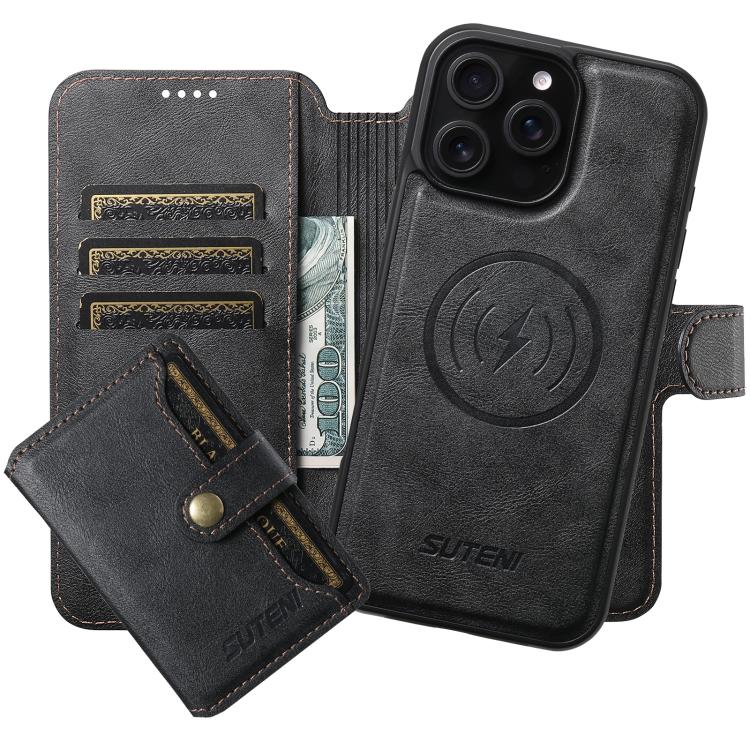 Suteni Q05S1 3-in-1 Detachable Wallet MagSafe Leather Phone Case, For iPhone 14, For iPhone 14 Pro, For iPhone 14 Pro Max, For iPhone 13 Pro Max, For iPhone 13 Pro, For iPhone 13, For iPhone 12, For iPhone 12 Pro Max