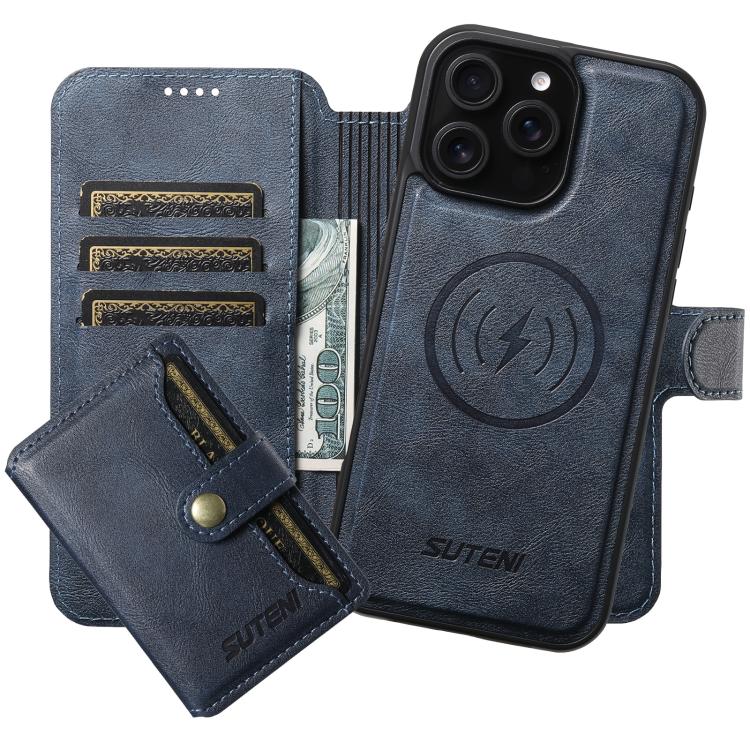 Suteni Q05S1 3-in-1 Detachable Wallet MagSafe Leather Phone Case, For iPhone 18, For iPhone 18 Pro, For iPhone 18 Pro Max, For iPhone 17 Pro Max, For iPhone 17 Pro, For iPhone 17, For iPhone Air, For iPhone 16 Pro Max