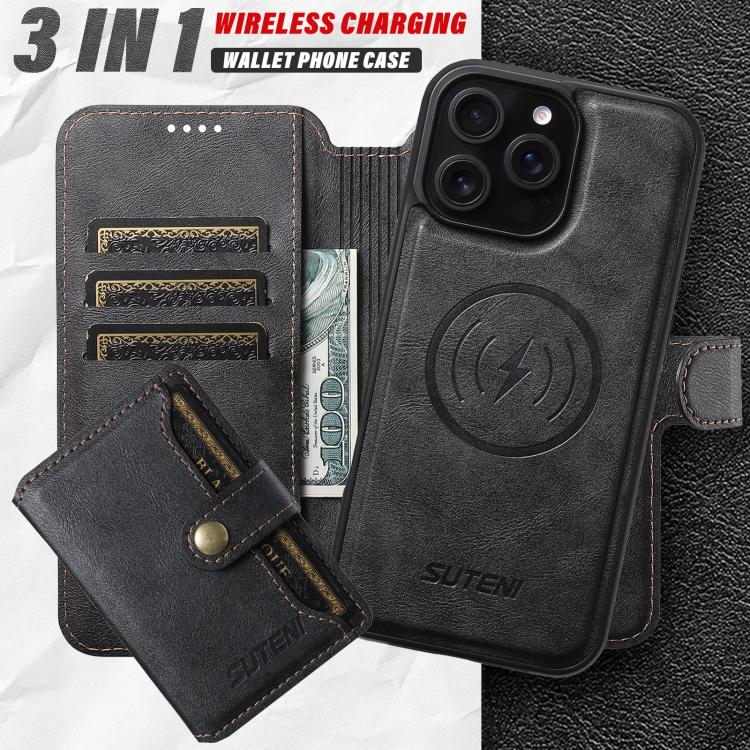 Suteni Q05S1 3-in-1 Detachable Wallet MagSafe Leather Phone Case, For iPhone 18, For iPhone 18 Pro, For iPhone 18 Pro Max, For iPhone 17 Pro Max, For iPhone 17 Pro, For iPhone 17, For iPhone Air, For iPhone 16 Pro Max