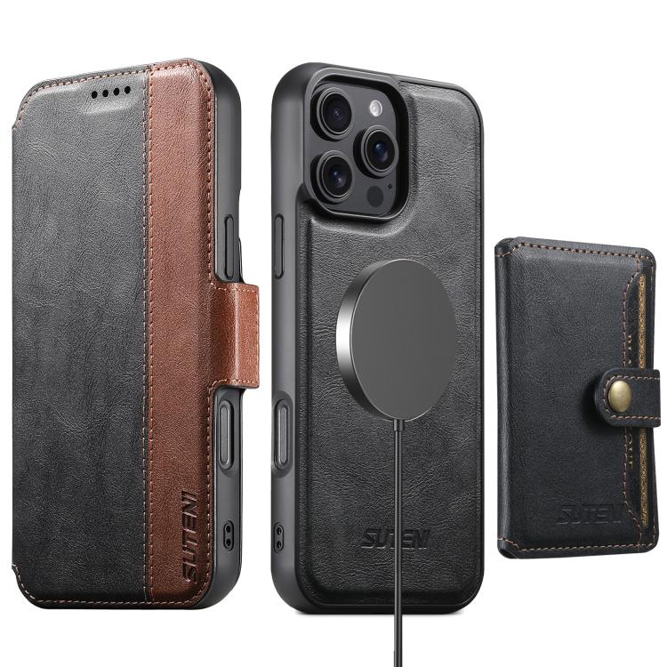 Suteni Q07S1 3-in-1 Detachable Wallet MagSafe Splicing Leather Phone Case, For iPhone 18, For iPhone 18 Pro, For iPhone 18 Pro Max, For iPhone 17 Pro Max, For iPhone 17 Pro, For iPhone 17, For iPhone Air, For iPhone 16 Pro Max