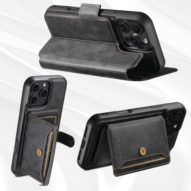 Suteni Q07S1 3-in-1 Detachable Wallet MagSafe Splicing Leather Phone Case, For iPhone 16 Pro, For iPhone 16 Plus, For iPhone 16, For iPhone 15 Pro Max, For iPhone 15 Pro, For iPhone 15 Plus, For iPhone 15, For iPhone 14 Plus