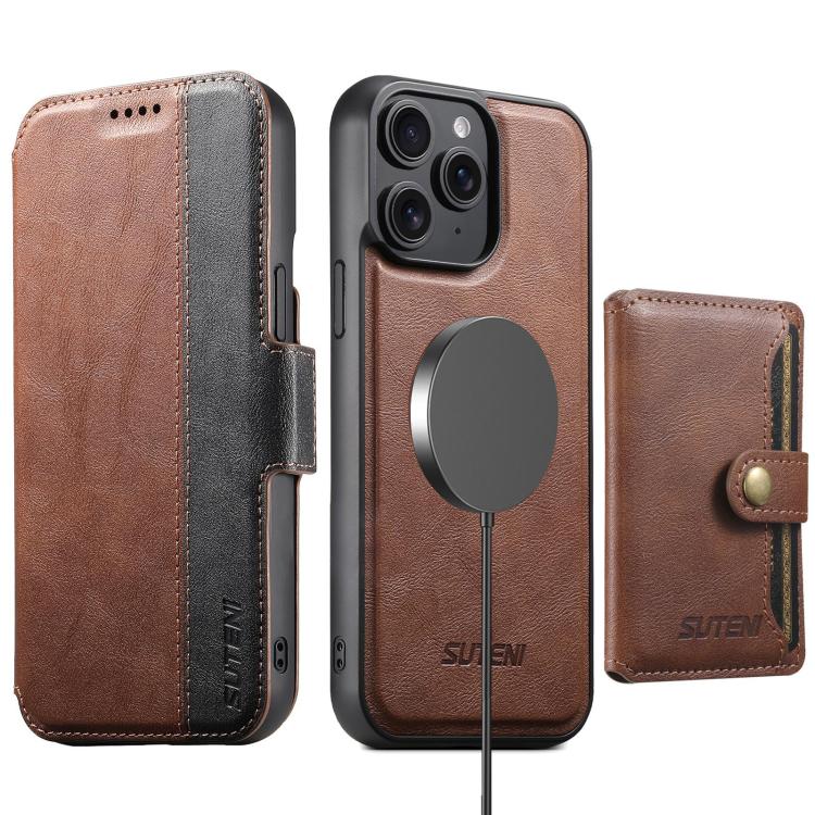 Suteni Q07S1 3-in-1 Detachable Wallet MagSafe Splicing Leather Phone Case, For iPhone 16 Pro, For iPhone 16 Plus, For iPhone 16, For iPhone 15 Pro Max, For iPhone 15 Pro, For iPhone 15 Plus, For iPhone 15, For iPhone 14 Plus