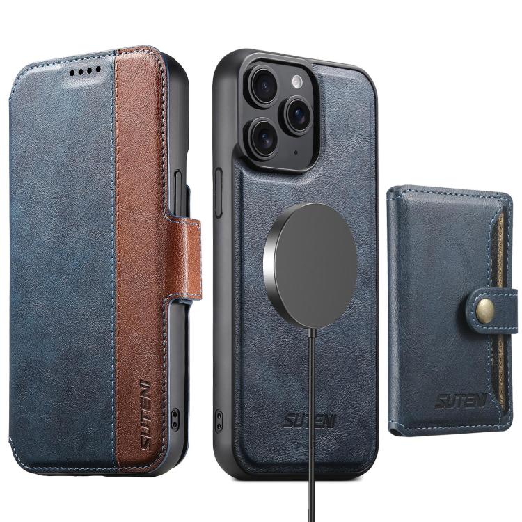 Suteni Q07S1 3-in-1 Detachable Wallet MagSafe Splicing Leather Phone Case, For iPhone 16 Pro, For iPhone 16 Plus, For iPhone 16, For iPhone 15 Pro Max, For iPhone 15 Pro, For iPhone 15 Plus, For iPhone 15, For iPhone 14 Plus