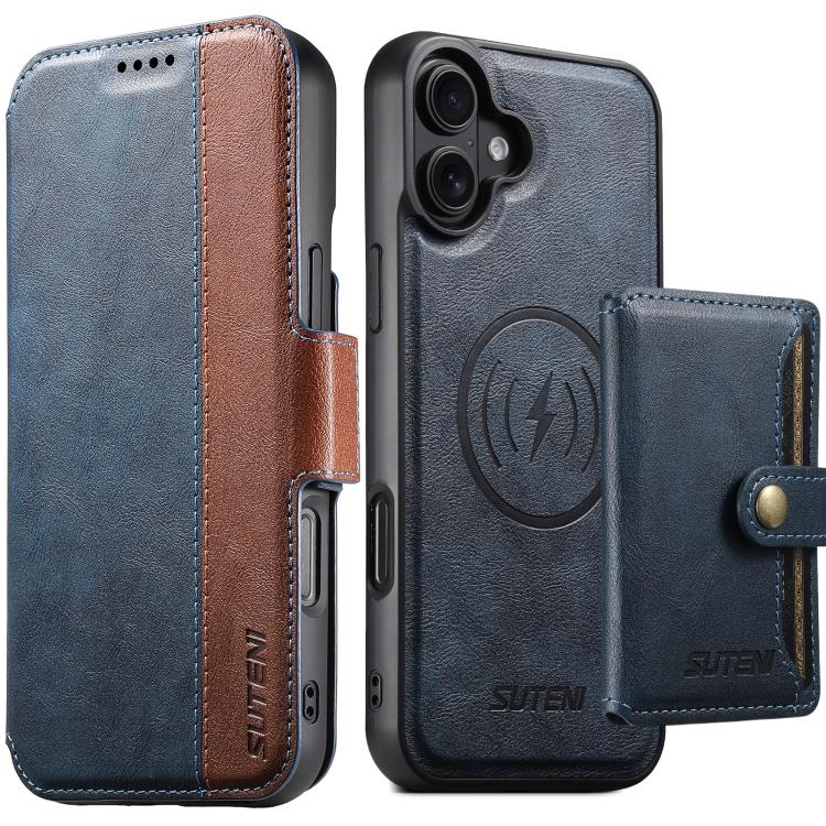 Suteni Q07S1 3-in-1 Detachable Wallet MagSafe Splicing Leather Phone Case, For iPhone 18, For iPhone 18 Pro, For iPhone 18 Pro Max, For iPhone 17 Pro Max, For iPhone 17 Pro, For iPhone 17, For iPhone Air, For iPhone 16 Pro Max