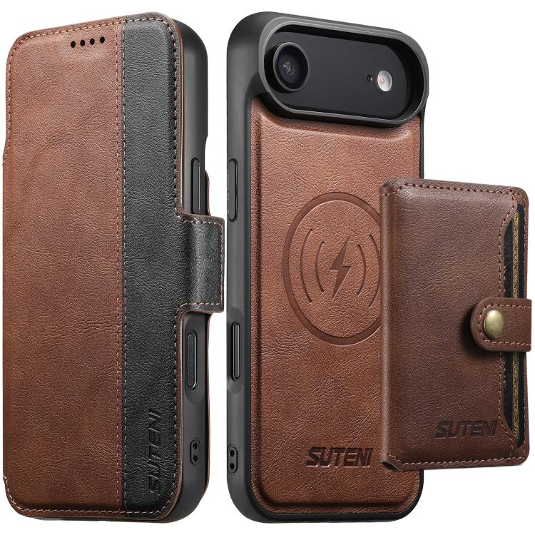 Suteni Q07S1 3-in-1 Detachable Wallet MagSafe Splicing Leather Phone Case, For iPhone 18, For iPhone 18 Pro, For iPhone 18 Pro Max, For iPhone 17 Pro Max, For iPhone 17 Pro, For iPhone 17, For iPhone Air, For iPhone 16 Pro Max