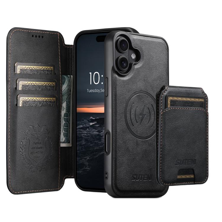 Suteni Q05S2 3-in-1 Detachable Vertical Flip Wallet MagSafe Leather Phone Case, For iPhone 16 Pro, For iPhone 16 Plus, For iPhone 16, For iPhone 15 Pro Max, For iPhone 15 Pro, For iPhone 15 Plus, For iPhone 15, For iPhone 14 Plus