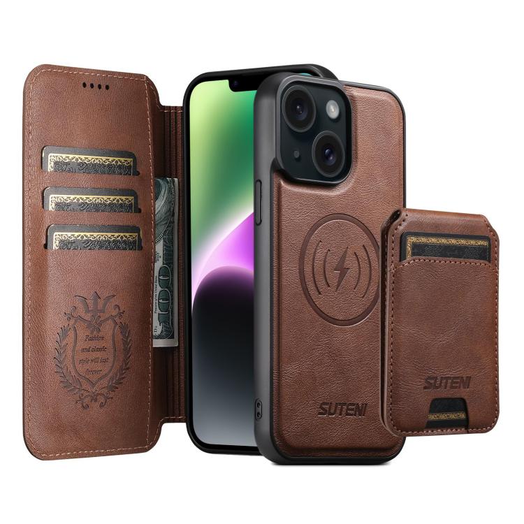 Suteni Q05S2 3-in-1 Detachable Vertical Flip Wallet MagSafe Leather Phone Case, For iPhone 16 Pro, For iPhone 16 Plus, For iPhone 16, For iPhone 15 Pro Max, For iPhone 15 Pro, For iPhone 15 Plus, For iPhone 15, For iPhone 14 Plus