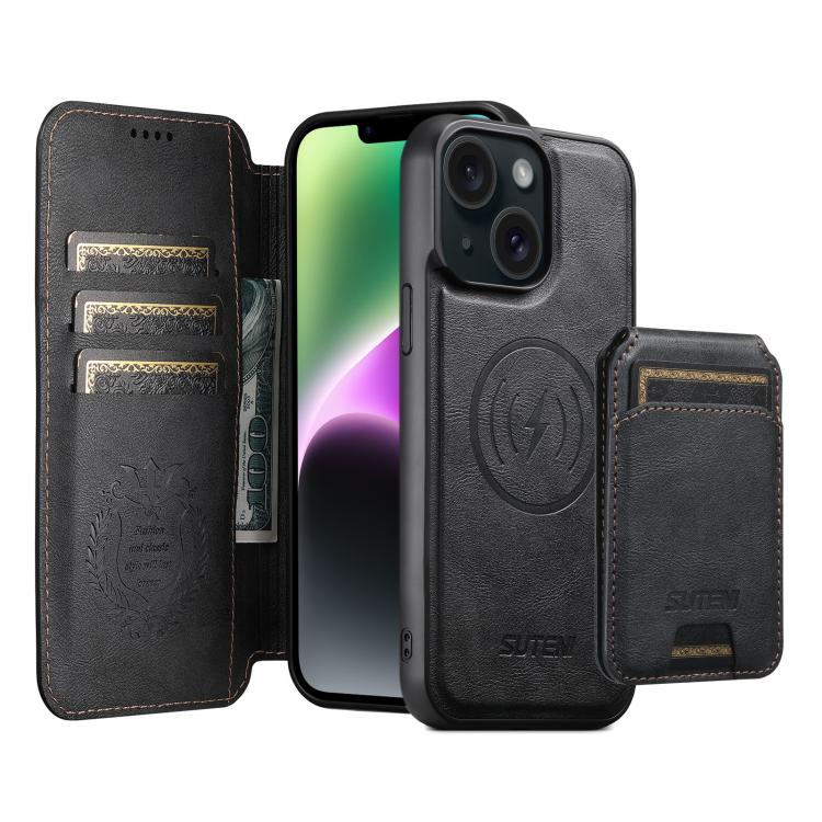 Suteni Q05S2 3-in-1 Detachable Vertical Flip Wallet MagSafe Leather Phone Case, For iPhone 16 Pro, For iPhone 16 Plus, For iPhone 16, For iPhone 15 Pro Max, For iPhone 15 Pro, For iPhone 15 Plus, For iPhone 15, For iPhone 14 Plus