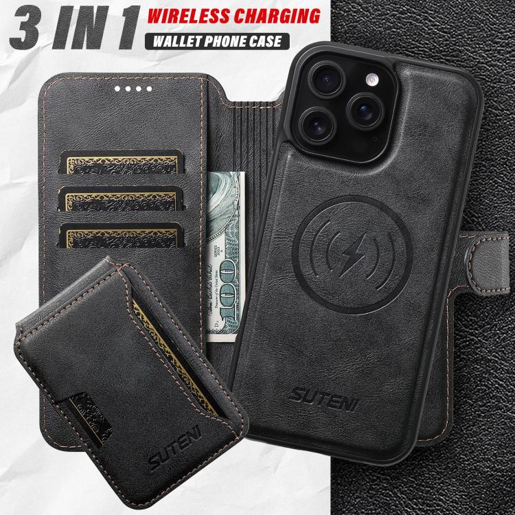 Suteni Q05S3 3-in-1 Detachable Vertical Flip Wallet MagSafe Leather Phone Case, For iPhone 18, For iPhone 18 Pro, For iPhone 18 Pro Max, For iPhone 17 Pro Max, For iPhone 17 Pro, For iPhone 17, For iPhone Air, For iPhone 16 Pro Max