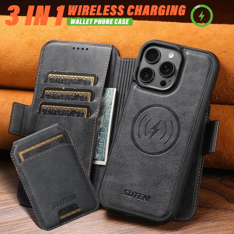 Suteni Q07S2 3-in-1 Detachable Vertical Flip Wallet MagSafe Splicing Leather Phone Case, For iPhone 14, For iPhone 14 Pro, For iPhone 14 Pro Max, For iPhone 13 Pro Max, For iPhone 13 Pro, For iPhone 13, For iPhone 12, For iPhone 12 Pro Max