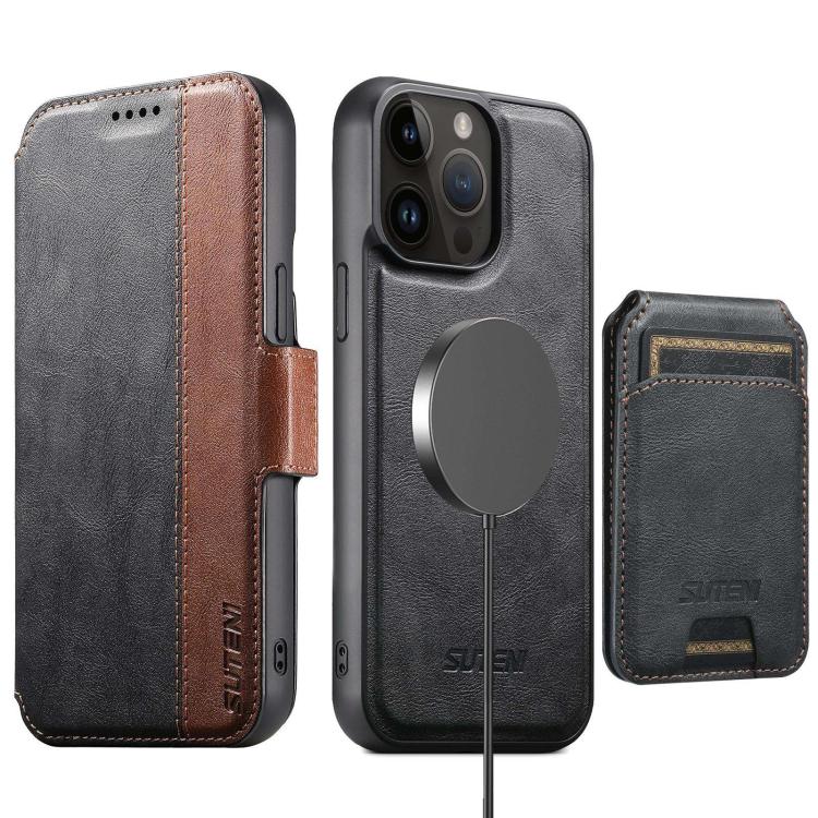 Suteni Q07S2 3-in-1 Detachable Vertical Flip Wallet MagSafe Splicing Leather Phone Case, For iPhone 14, For iPhone 14 Pro, For iPhone 14 Pro Max, For iPhone 13 Pro Max, For iPhone 13 Pro, For iPhone 13, For iPhone 12, For iPhone 12 Pro Max