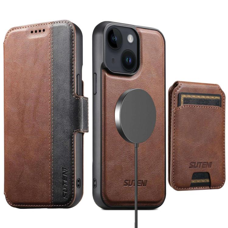 Suteni Q07S2 3-in-1 Detachable Vertical Flip Wallet MagSafe Splicing Leather Phone Case, For iPhone 14, For iPhone 14 Pro, For iPhone 14 Pro Max, For iPhone 13 Pro Max, For iPhone 13 Pro, For iPhone 13, For iPhone 12, For iPhone 12 Pro Max