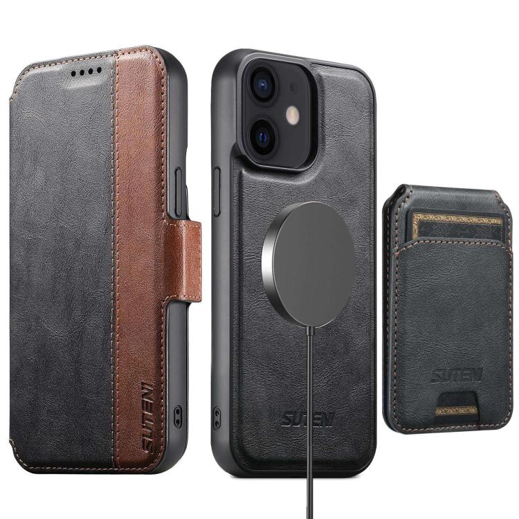 Suteni Q07S2 3-in-1 Detachable Vertical Flip Wallet MagSafe Splicing Leather Phone Case, For iPhone 14, For iPhone 14 Pro, For iPhone 14 Pro Max, For iPhone 13 Pro Max, For iPhone 13 Pro, For iPhone 13, For iPhone 12, For iPhone 12 Pro Max