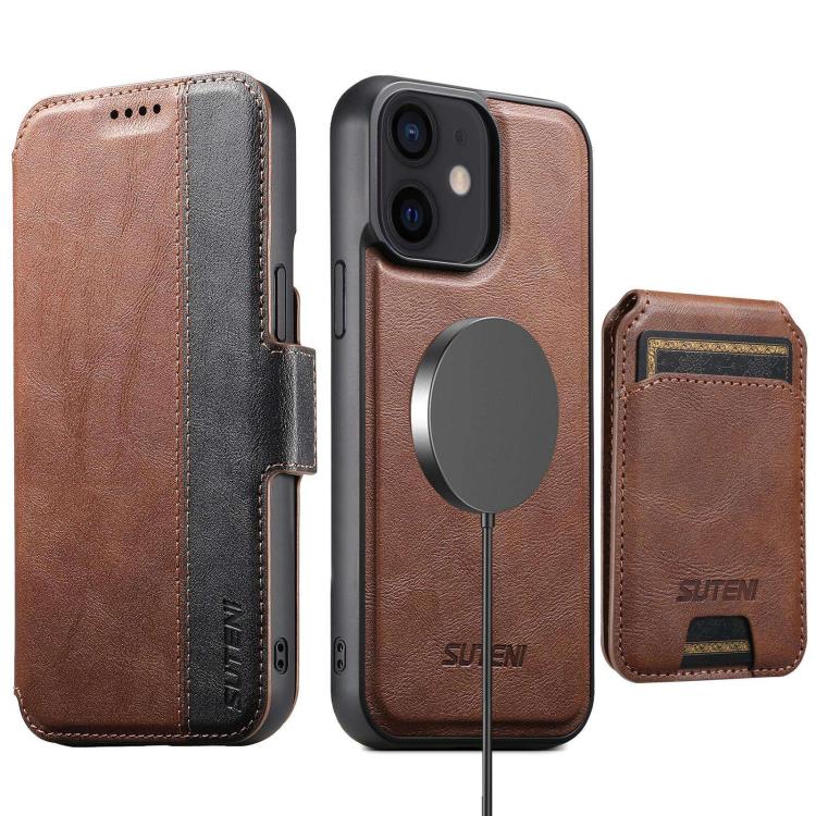 Suteni Q07S2 3-in-1 Detachable Vertical Flip Wallet MagSafe Splicing Leather Phone Case, For iPhone 14, For iPhone 14 Pro, For iPhone 14 Pro Max, For iPhone 13 Pro Max, For iPhone 13 Pro, For iPhone 13, For iPhone 12, For iPhone 12 Pro Max