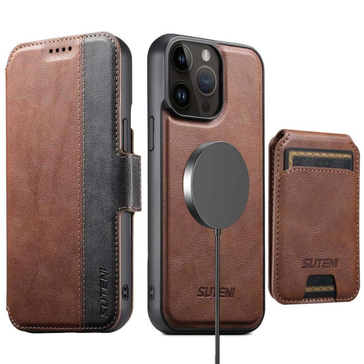 Suteni Q07S2 3-in-1 Detachable Vertical Flip Wallet MagSafe Splicing Leather Phone Case, For iPhone 14, For iPhone 14 Pro, For iPhone 14 Pro Max, For iPhone 13 Pro Max, For iPhone 13 Pro, For iPhone 13, For iPhone 12, For iPhone 12 Pro Max