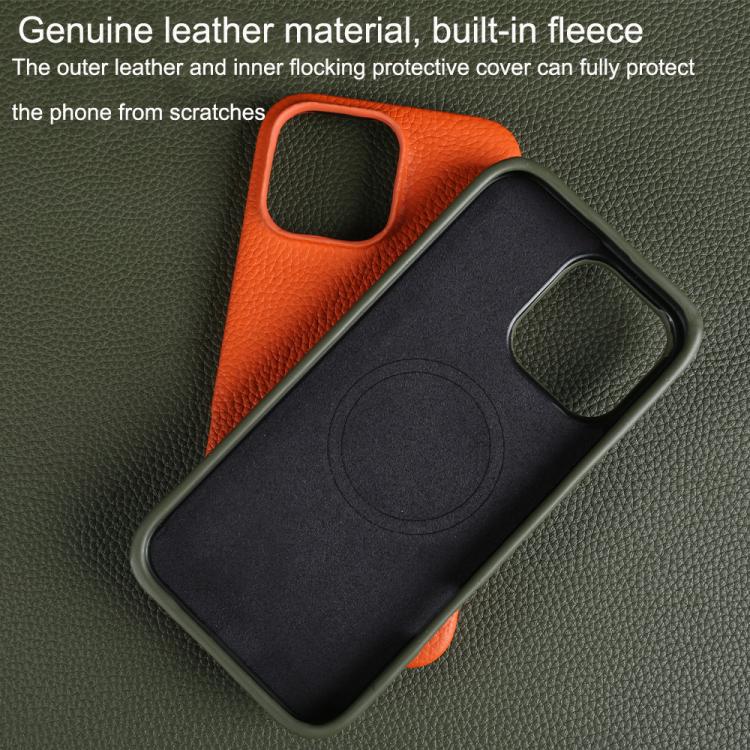 Litchi Texture Genuine Leather MagSafe Back Phone Case, For iPhone 13 Pro Max, For iPhone 13 Pro