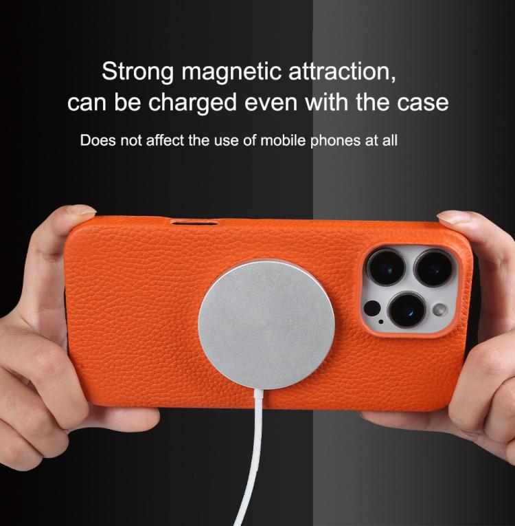 Litchi Texture Genuine Leather MagSafe Back Phone Case, For iPhone 13 Pro Max, For iPhone 13 Pro