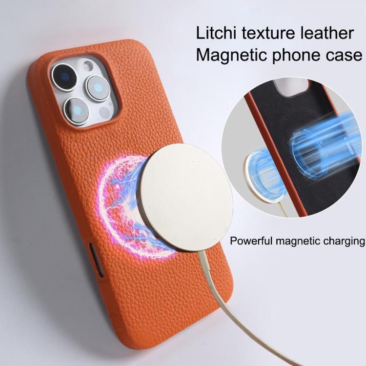 Litchi Texture Genuine Leather MagSafe Back Phone Case, For iPhone 13 Pro Max, For iPhone 13 Pro