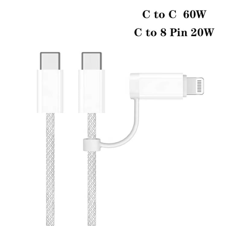 PD47 100W GaN PD Type-C + QC3.0 USB Charger with Type-C to Type-C / 8-Pin Data Cable, EU Plug, EU Plug
