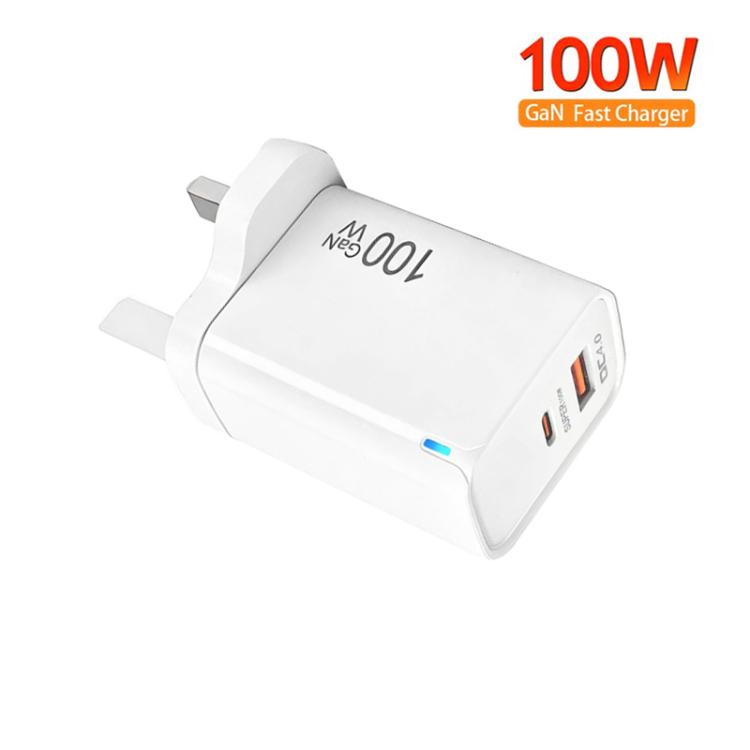PD47 GaN 100W PD Type-C + QC3.0 USB Charger with Type-C to Type-C Data Cable, UK Plug, UK Plug