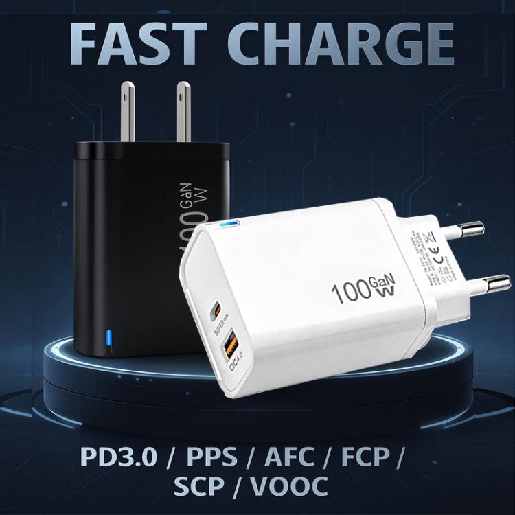 PD47 GaN 100W PD Type-C + QC3.0 USB Charger with Type-C to Type-C Data Cable, UK Plug, UK Plug