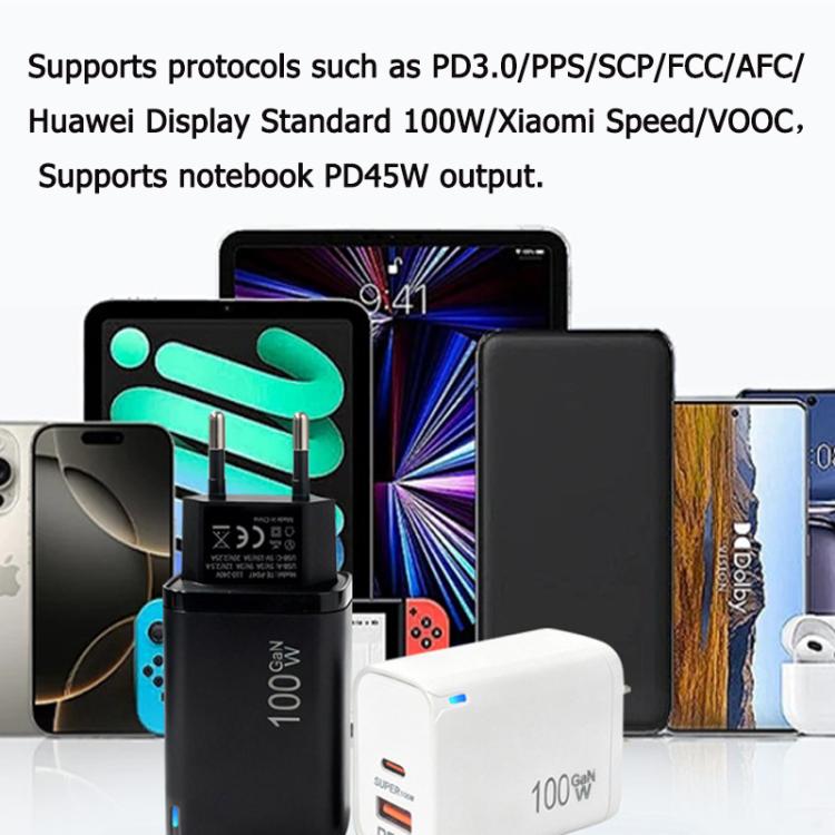 PD47 GaN 100W PD Type-C + QC3.0 USB Charger with Type-C to Type-C Data Cable, UK Plug, UK Plug