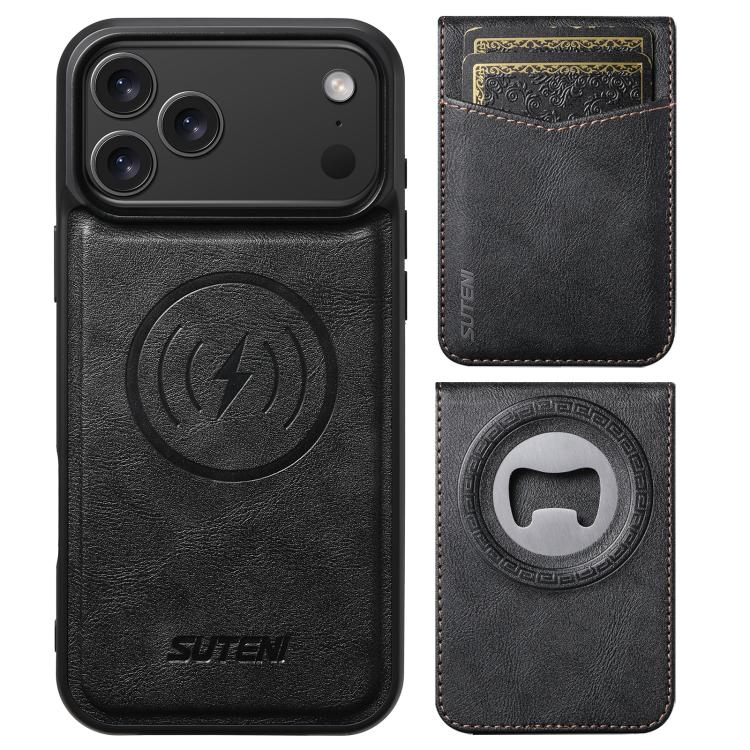 Suteni G5S5 2-in-1 Magnetic Detachable Bottle Opener Card Bag Cow Leather Back Phone Case, For iPhone 17 Pro Max, For iPhone 17 Pro, For iPhone 17, For iPhone Air, For iPhone 16 Pro Max, For iPhone 16 Pro, For iPhone 16 Plus, For iPhone 16