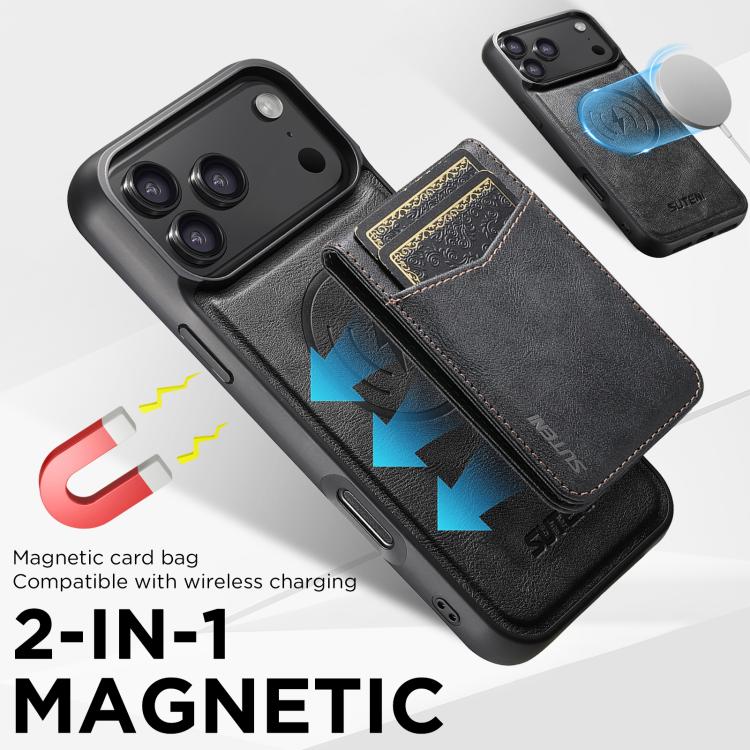 Suteni G5S5 2-in-1 Magnetic Detachable Bottle Opener Card Bag Cow Leather Back Phone Case, For iPhone 17 Pro Max, For iPhone 17 Pro, For iPhone 17, For iPhone Air, For iPhone 16 Pro Max, For iPhone 16 Pro, For iPhone 16 Plus, For iPhone 16