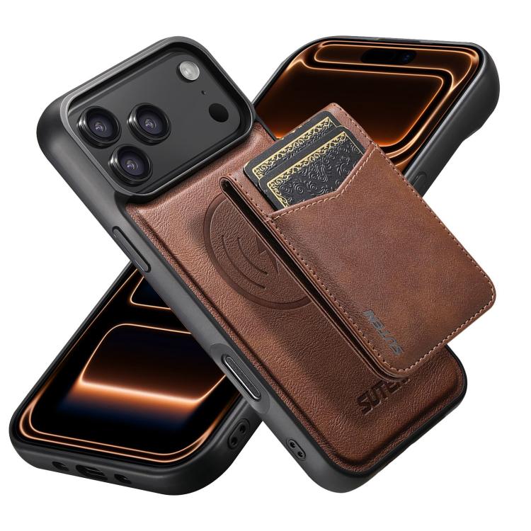 Suteni G5S5 2-in-1 Magnetic Detachable Bottle Opener Card Bag Cow Leather Back Phone Case, For iPhone 17 Pro Max, For iPhone 17 Pro, For iPhone 17, For iPhone Air, For iPhone 16 Pro Max, For iPhone 16 Pro, For iPhone 16 Plus, For iPhone 16