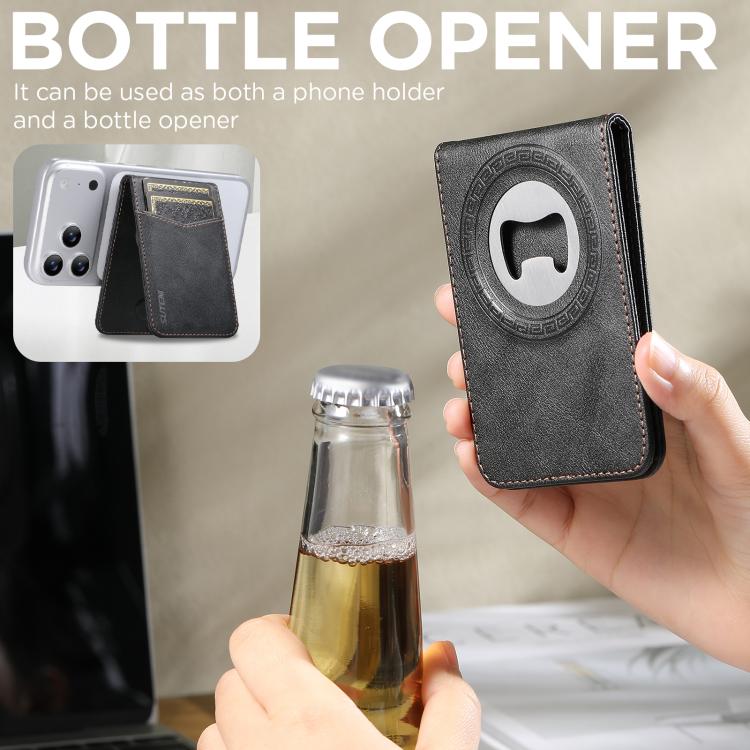 Suteni Q05S5 3-in-1 Detachable Bottle Opener Card Bag Magnetic Cowhide Vegan Leather Phone Case, For iPhone 17 Pro Max, For iPhone 17 Pro, For iPhone 17, For iPhone Air, For iPhone 16 Pro Max, For iPhone 16 Pro, For iPhone 16 Plus, For iPhone 16