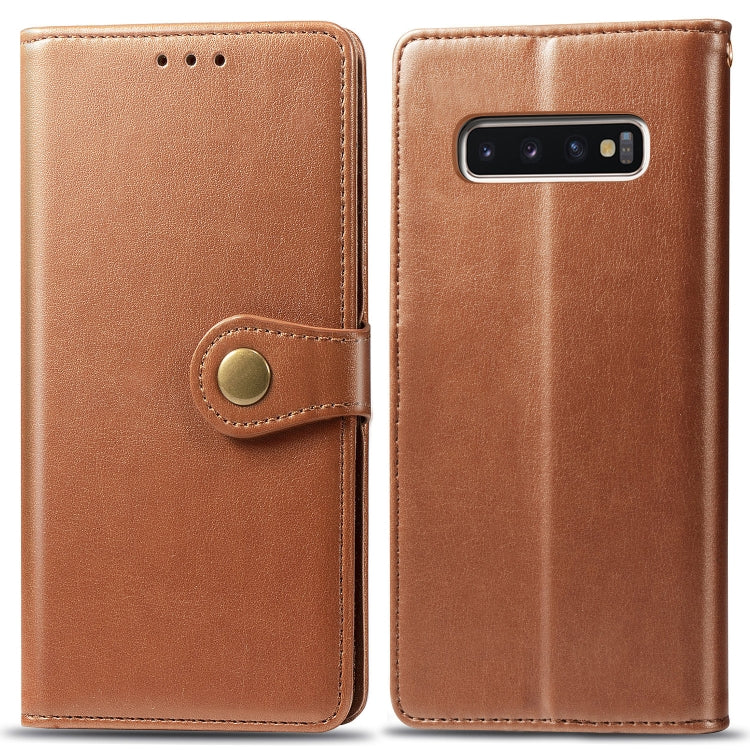 Retro Solid Color Leather Buckle Mobile Phone Protection Leather Case with Photo Frame & Card Slot & Wallet & Bracket Function for Galaxy S10 Plus, For Galaxy S10+
