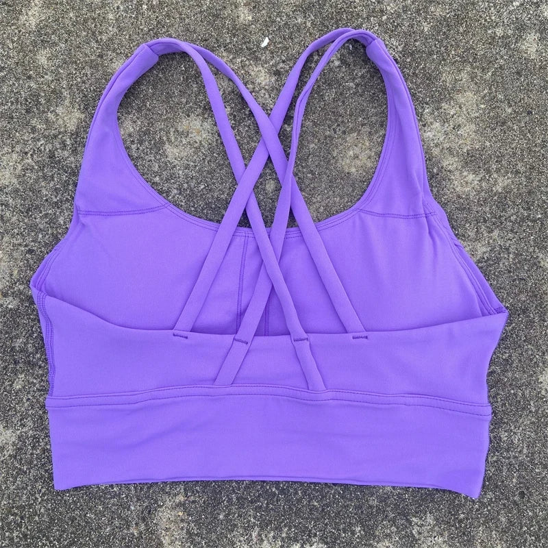 Solid Color Fitness Women Sport Bra Gym Yoga bra Athletic Cross Tight Top Workout Train With Chest Pad High quality shockproof