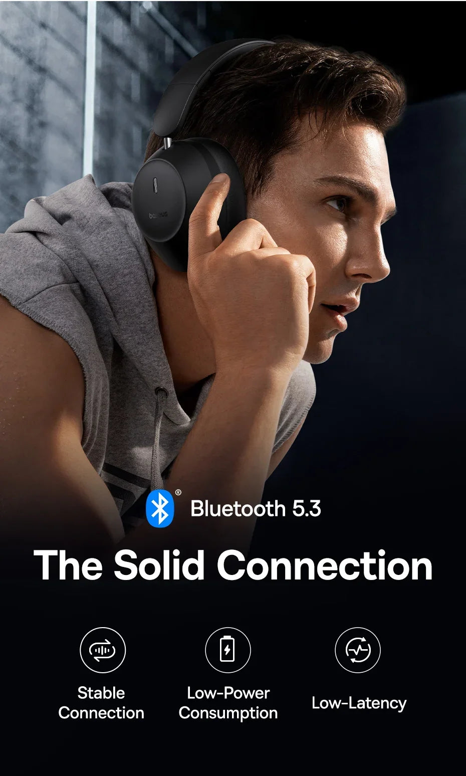 Baseus Bass 30 Max Wireless Headset Bluetooth 5.3 Over Headphones Bass-Enhancing 40mm Diaphragm Ultra Low Latency Earphones 50H