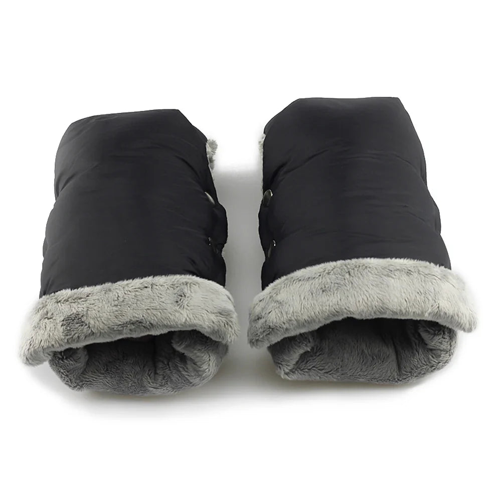 2pcs Black Waterproof Pram Stroller Warm Gloves Mitten Winter Hand Muff Baby Stroller Mitten Winter Warm Stroller Accessories