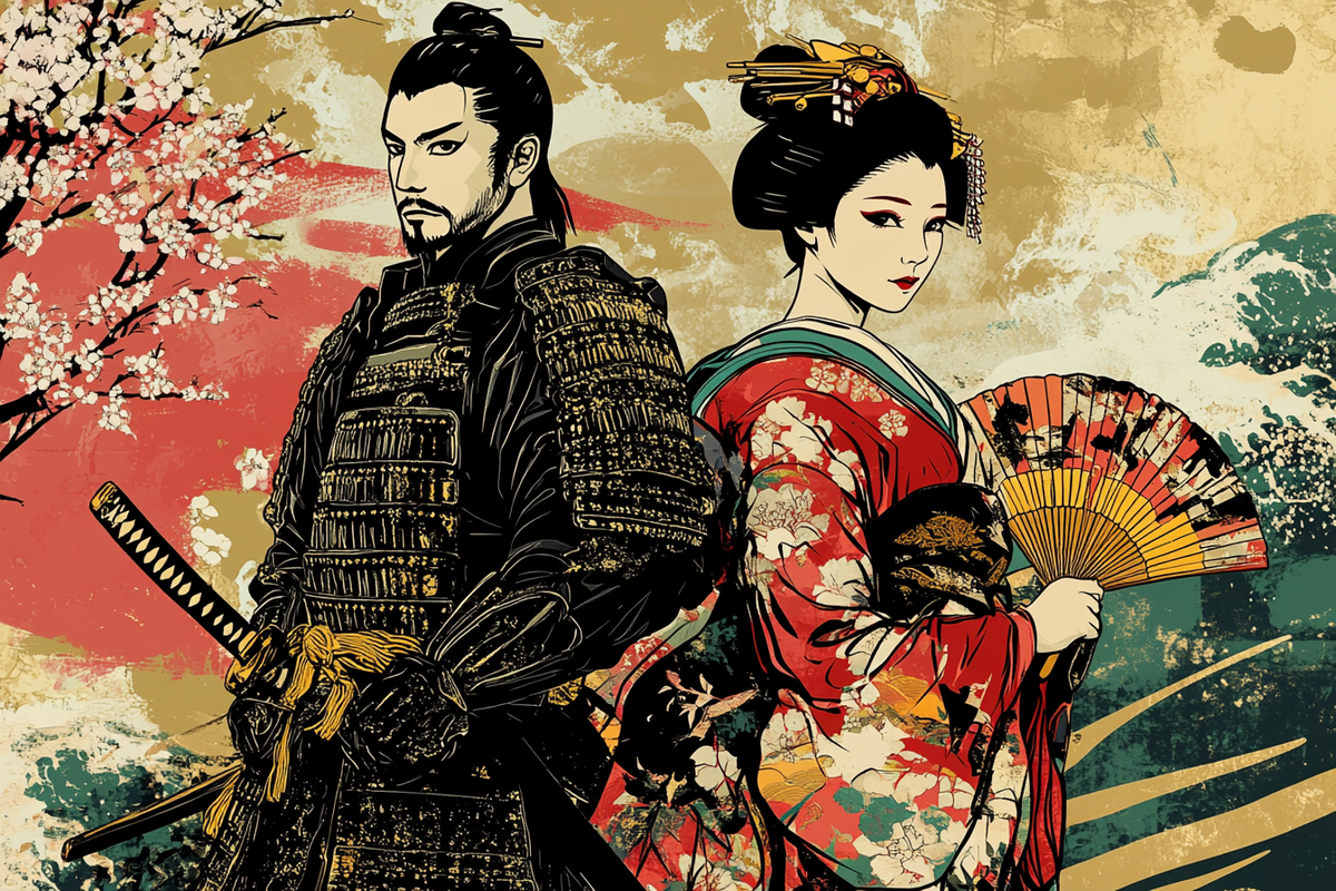 Samurai and Geisha Canvas