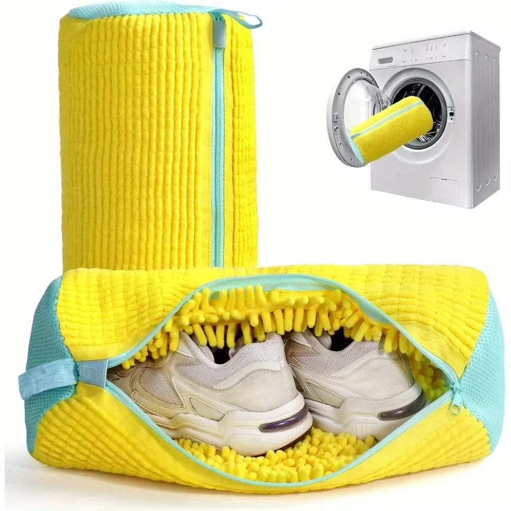 Durable Shoe Washing Machine Bag for All Shoe Types-Yellow with Blue Zipper,Ideal for Sneakers and Casual Shoes,Laundry Wash Bag