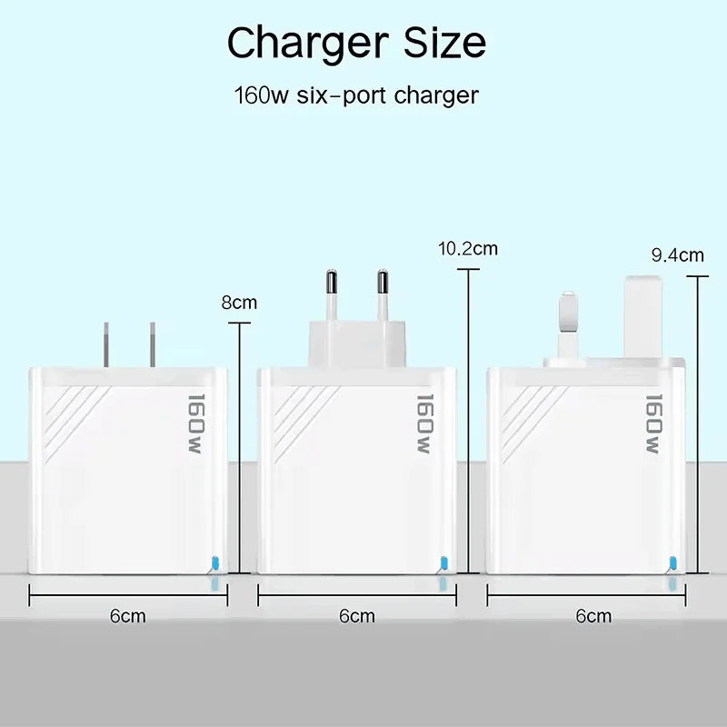 160W Multi Ports USB Type C Charger Fast Charging Phone Charger Adapter For iPhone Samsung Xiaomi EU/US/UK Plug USB Wall Charger