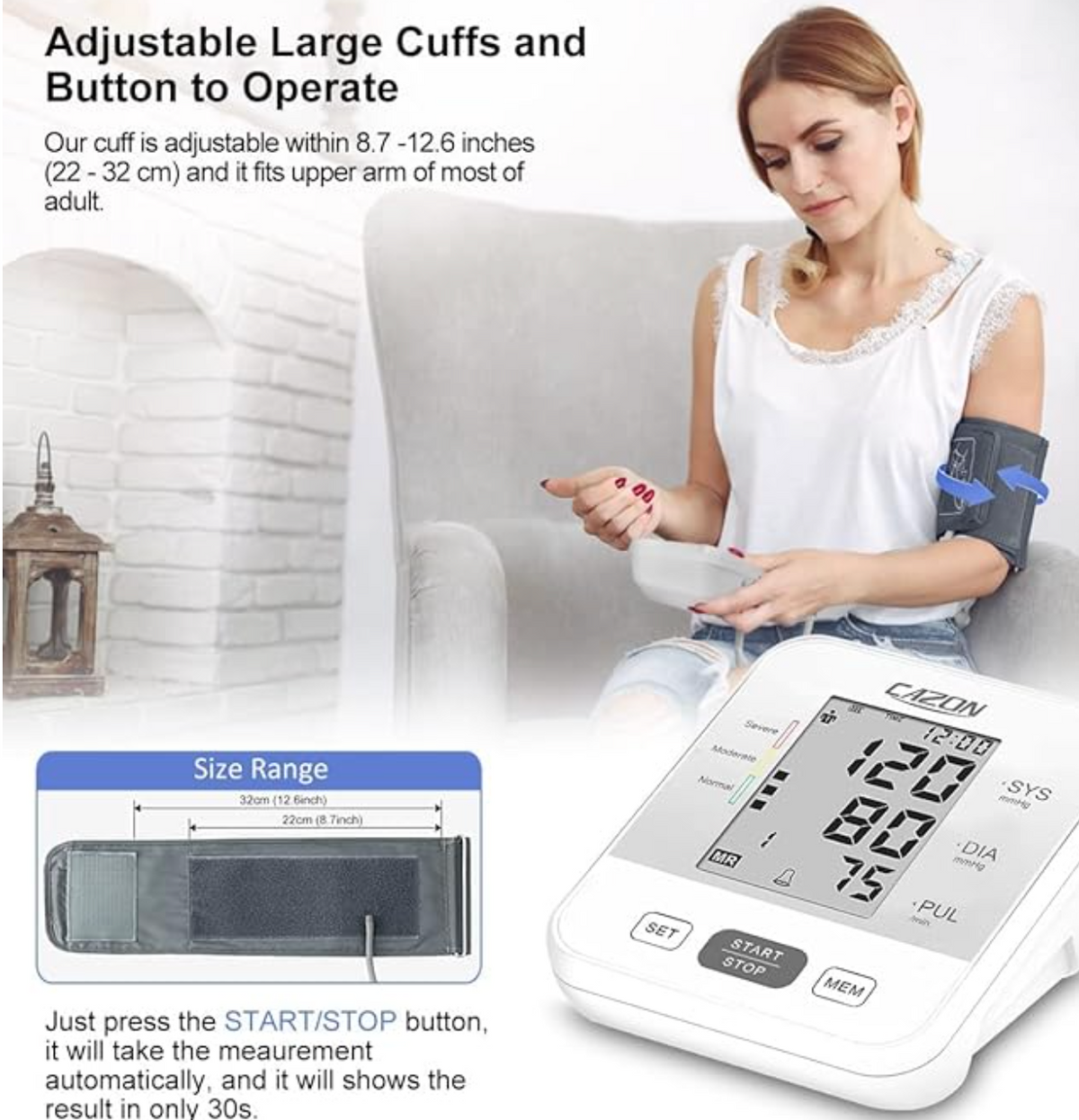 CAZON Upper Arm Blood Pressure Monitor | Automatic Digital BP Machine for Home Use