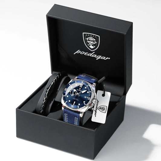 POEDAGAR Men's Quartz Watch – Date Display & Nylon Strap
