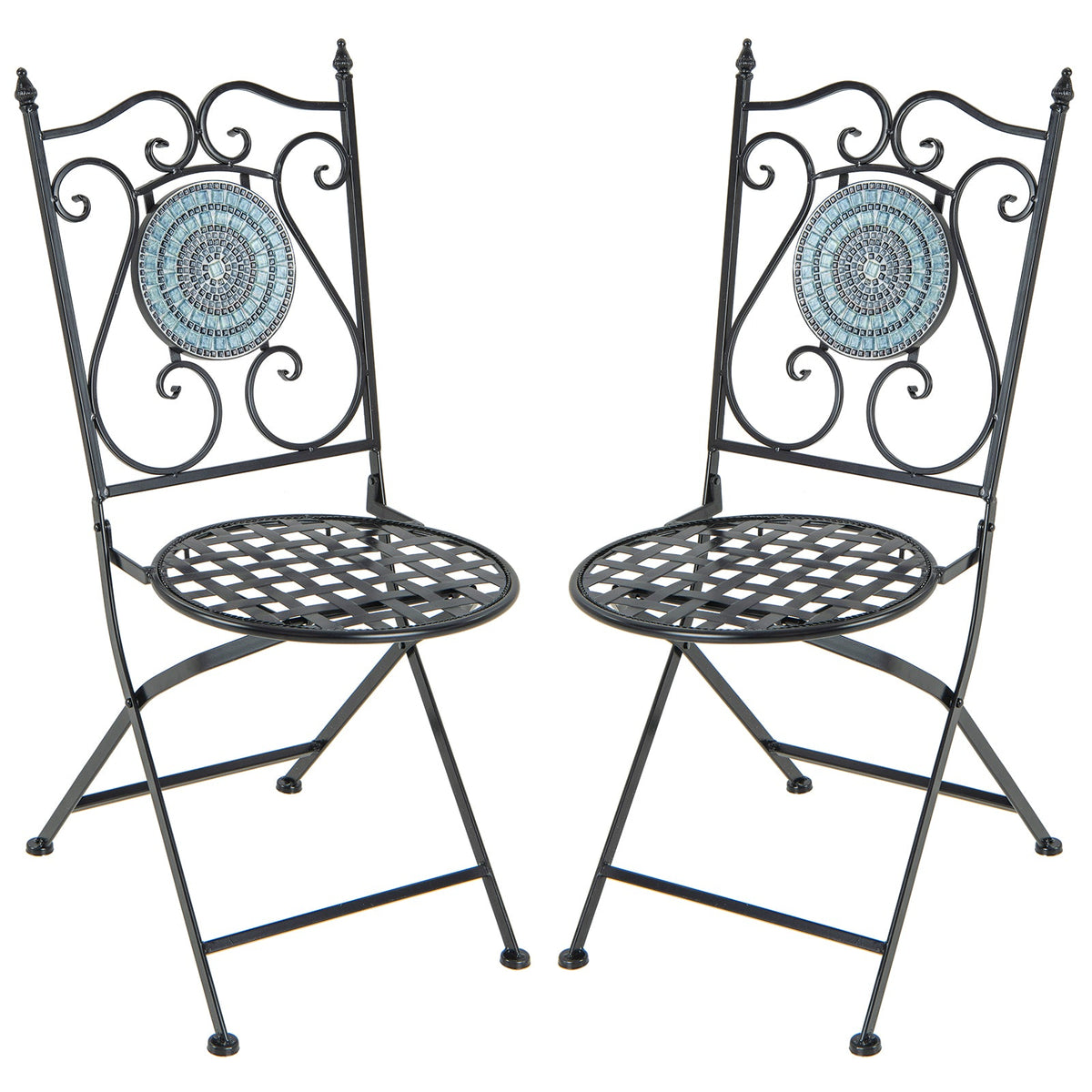 Mosaic Chairs Set of 2 Patio Metal Folding Chair with Decorative Backrest