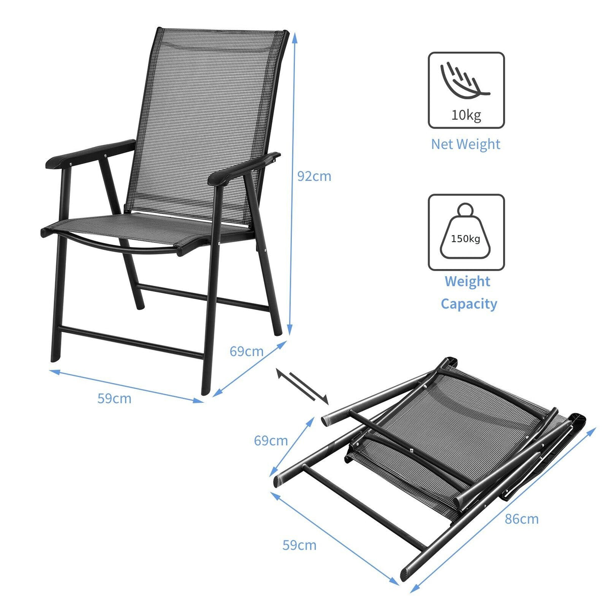 Set of 2 Folding Outdoor Dining Chairs with Ergonomic Armrests-Black