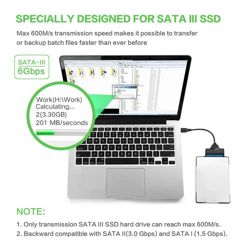 SATA To USB 3.0 / 2.0 Cable For 2.5 Inch External HDD SSD Hard Drive SATA 3 22 Pin Adapter USB 3.0 To Sata III Cord Up to 6 Gbp
