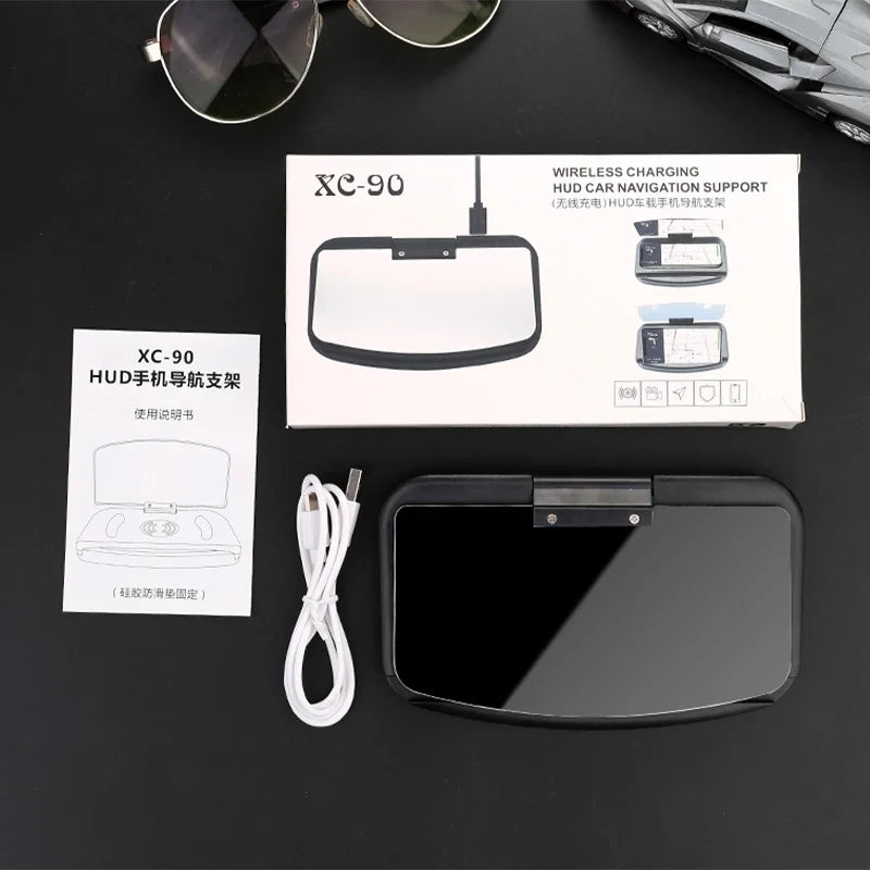 Mobile Phone Holder HUD Car Navigation Projector Head-up Display QI Wireless Charger Car Holder