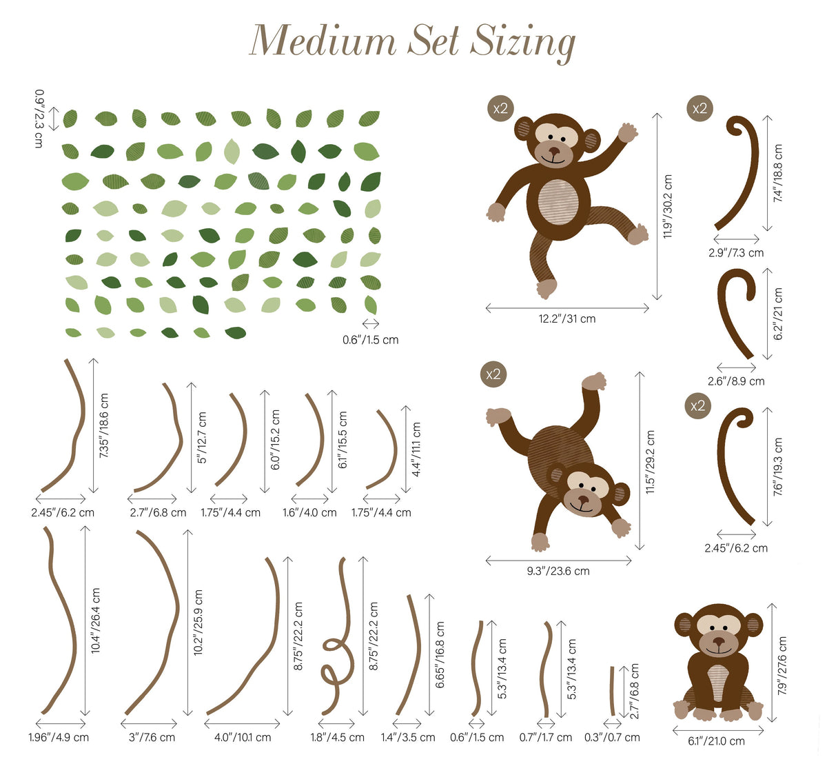 Extra Monkeys, Vines & Leaves - Repositionable Wall Decals Add-on Set