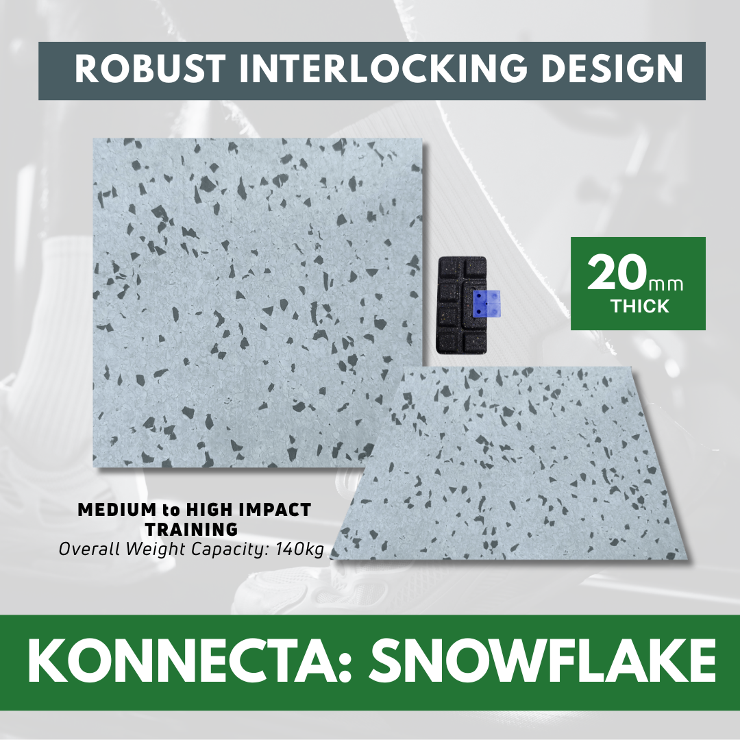 20mm Interlocking Gym Flooring Mats – Snowflake Self-Locking Home Gym Floor – Sprung Konnecta