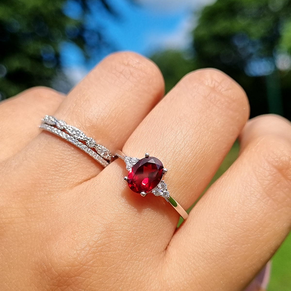 Complete Set - Garnet Jewellery Set in Sterling Silver