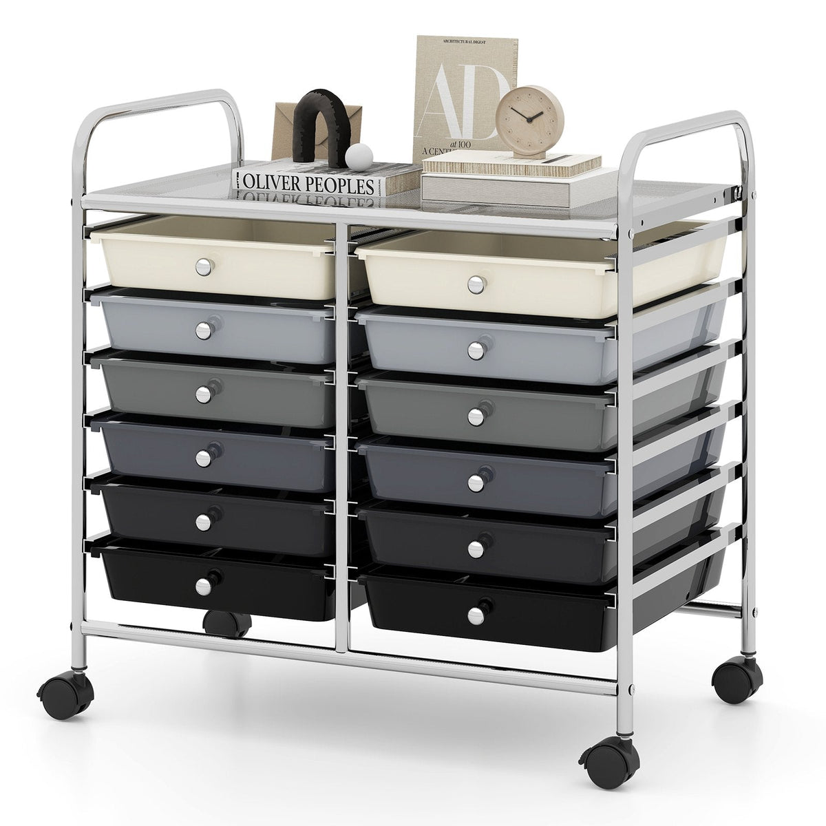 Storage Rolling Cart with Drawer and Large Countertop Side Handles-Black