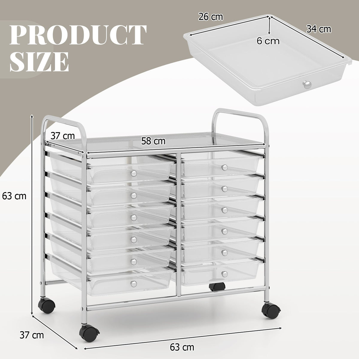 Storage Rolling Cart with Drawer and Large Countertop Side Handles-Black