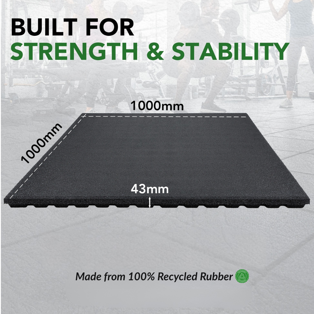 43mm Rubber Gym Flooring Tiles – Anti-Shock Heavy Duty Gym Floor Tiles – Sprung PRO